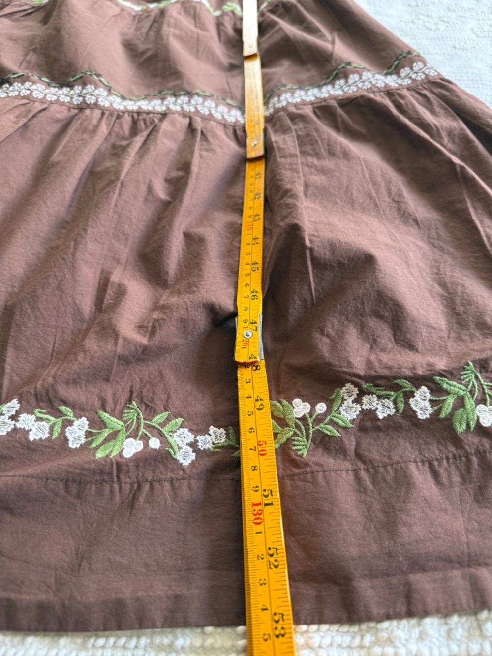 Anthropologie Somerset Brown Maxi Dress with Green & White Embroidery Size XS - Picture 11 of 11
